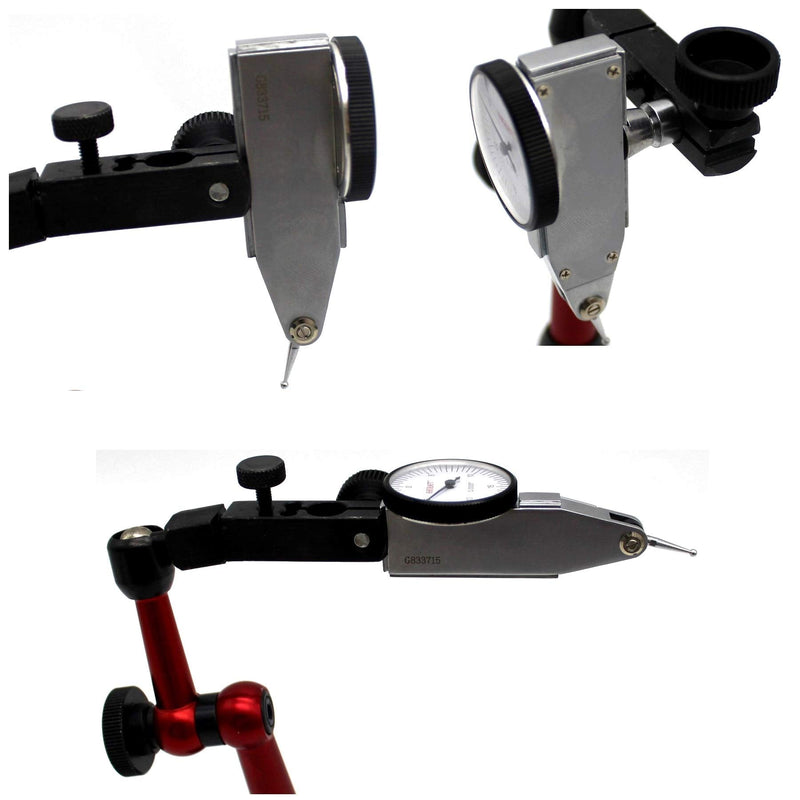 Professional Dial Test Indicator 0-0.03"x0.0005" Steel Hardened All Metal Components with 2 Steel Dovetail Clamps 3/8'' and 5/32'' in Storage Case