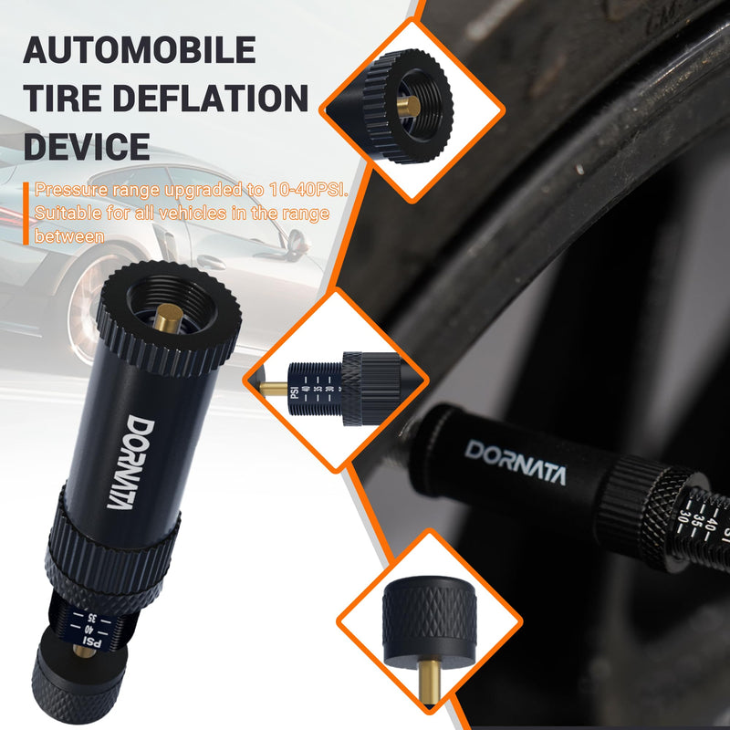 Adjustable Tire Deflator Auto-Stop (10-40 PSI) Offroad Accessories Valve Stem kit 4x4 Tyre Air Down Tool for Truck, Pickup, Motorcycle,Jeep etc.(Black) BLACK