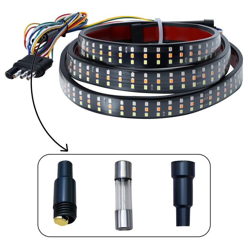 60" Truck Tailgate Light Bar - 432 LED Triple Row Strip with Red Brake/White Reverse/Yellow Turn Signals, Sequential & Strobe Effects, Waterproof Silicone for Pickup Trucks, SUVs, Trailers 60" Tailgate Light Strip 432 LEDs