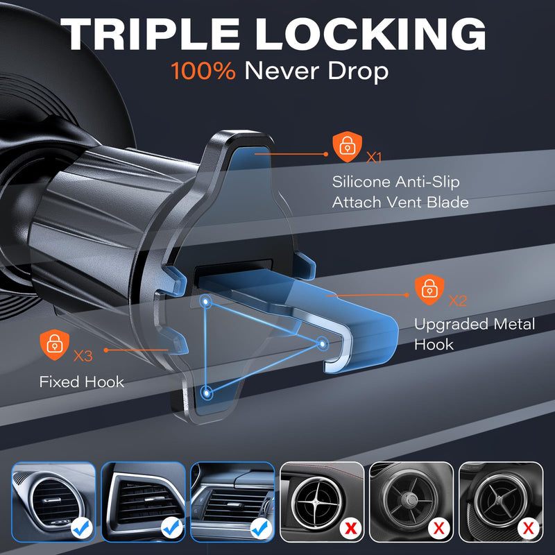 APPS2Car for MagSafe Vent Mount, Magnetic Phone Holder for Car Air Vent | Strong Magnet Car Phone Mount with Triple Lock Metal Hook Clip for MagSafe iPhone 17/16/15/14/13/12 & Smartphones Secure Hold Magsafe 1-Pack