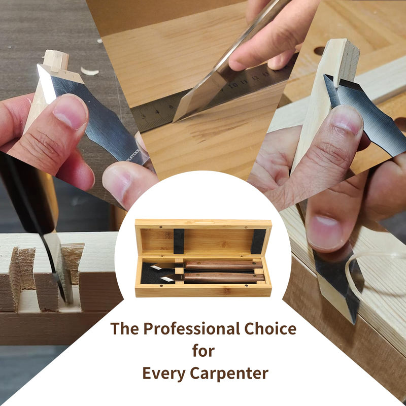 RUITOOL Profession Marking Knife Set for Woodworking, Ambidextrous Scribe Tool with Bamboo Storage Box, High Carbon Steel Double Beveled Blade with Wooden Handle, Precision for Carpenter, DIY Handyman