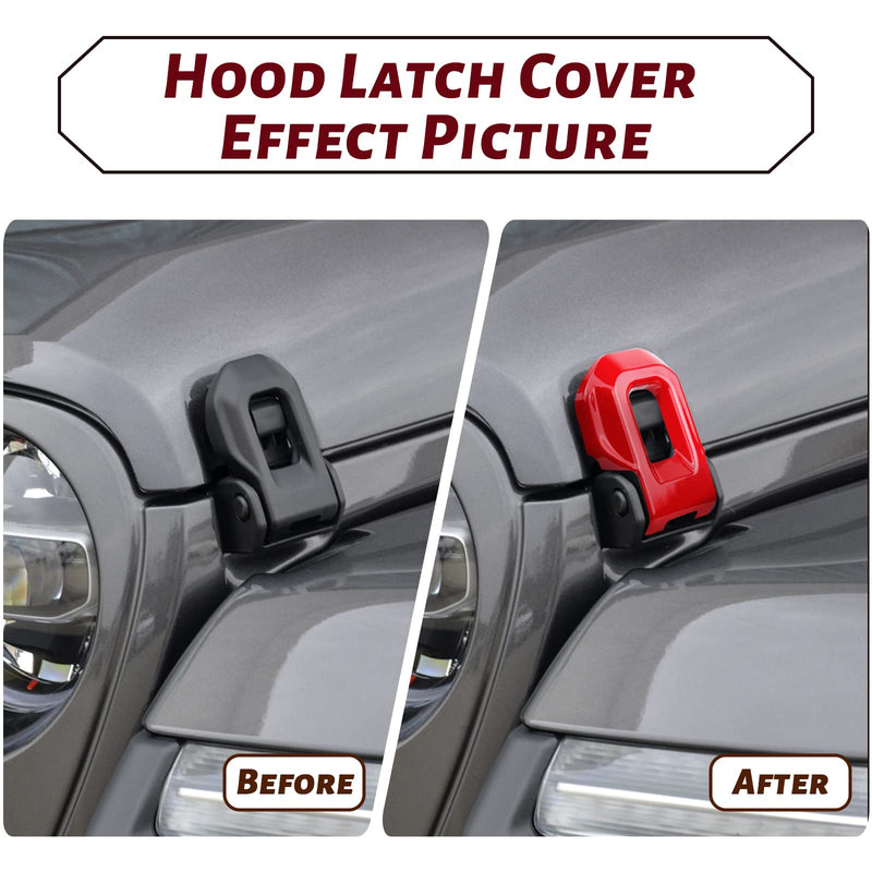Hood Latch Lock Catch Brackets Cover and Engine Hood Hinge Cover Set, for 2018-2021 Wrangler JL JLU & 2020-2021 Gladiator JT Exterior Accessories Decoration Stickers 4PCS (Red） Red