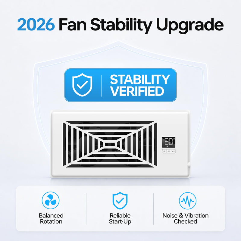 BIOWIND Quiet Register Booster Fan Fits 4" x 10" Register Holes, 10-Speed Smart Heating Cooling AC Vent Fan with Remote Control and Thermostat Control - White 4" x 10"