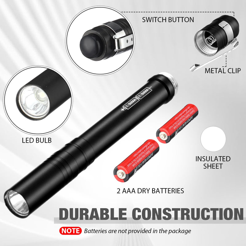 Rossesay Pocket Flashlights Pen Bulk Gift LED Pen Lights Aluminum Mini Flashlights with Clips Small Handheld Torche for Men Camping Hiking Emergency Outdoor(Black,15 Pack) Black 15