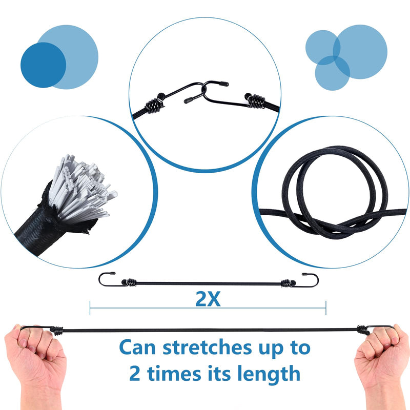 Bungee Cords with Hooks 8 Pack Bungee Cord Includes 12 inches, 18 inches, 24 inches, 36 inches for Bundling Items, Fixing Tarps, Tents, and Carrying Luggage 6MM 12" 18" 24" 36"