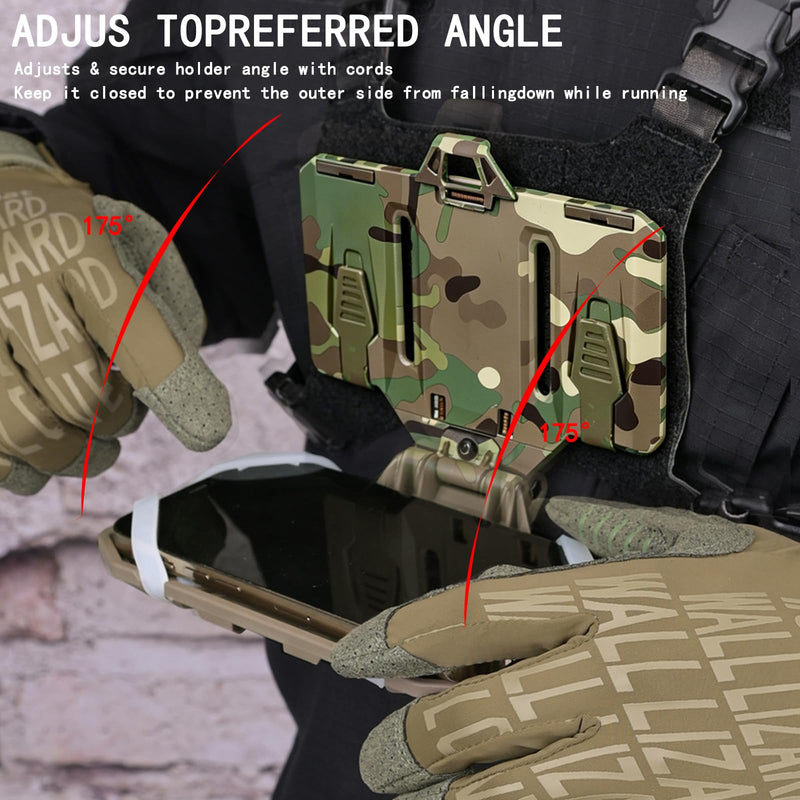 Tactical Phone Holder, Chest Phone Mount for Plate Carrier – MOLLE Compatible Universal Phone Holster for Screen Size 4.7"-6.7", Tactical Vest Attachment for Hunting, Duty, Hiking (Camo Green)