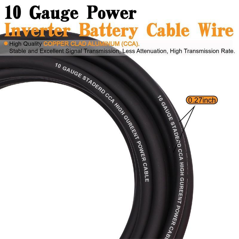 AWG 10 Gauge Wire Cable CCA (50ft Each-Black/Red) with Ring Fork Spade Splices,Heat Shrink Connectors,Fuse Holder and 40A Fuses for Power/Ground Cable,Car Audio Speaker AWG10 100FT-Red/Black