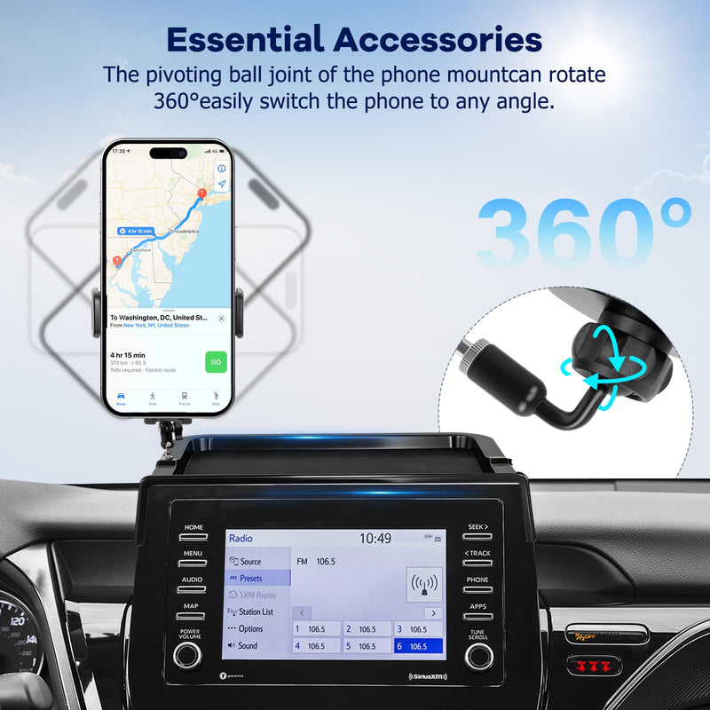 Car Phone Holder Fit for Toyota Camry 2021-2024 7-inch Screen with Dashboard Organizer Cell Phone Mount Holders Fit for Camry Accessaries Fixed Clip Hands-Free &360°Rotation(Not Fit 9 inch) 21-24 Toyota Camry