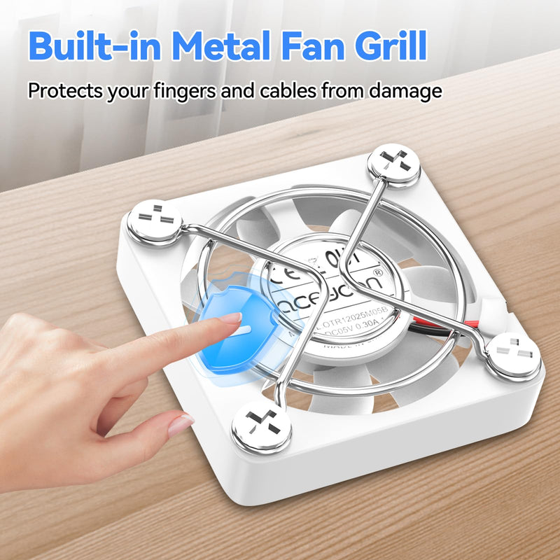 aceyoon 40mm USB Dual Fan, 3 Speed Adjustable (4000/4700/5500 RPM) Mini USB Fan with Painted Metal Grille, Portable PC Cooler for Laptop, Router, Game Console, White