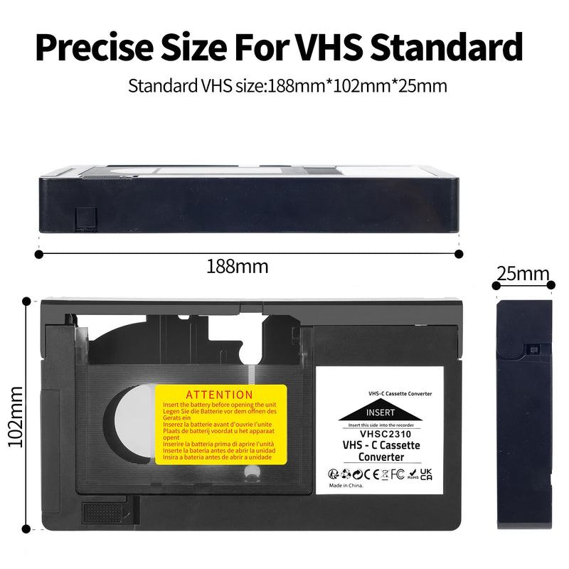 Motorized VHS-C to VHS Cassette Adapter, VHS-C Video Tape Converter for 12mm VHS-C & S-VHS-C Camcorder Tapes, NOT Compatible with 8mm, Hi8 & MiniDV Tapes