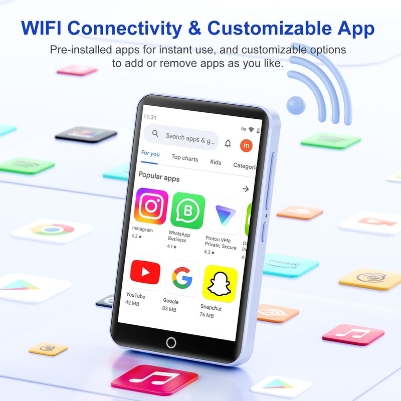 80GB MP3 Player with Bluetooth＆WiFi, 4.0'' IPS Touch Screen MP4 Players, Android Music Player Built-in Camera, Speaker, Support Spotify, Amazon Music, Deezer, Audible, FM Radio, Expandable Up to 1TB 80G Purple