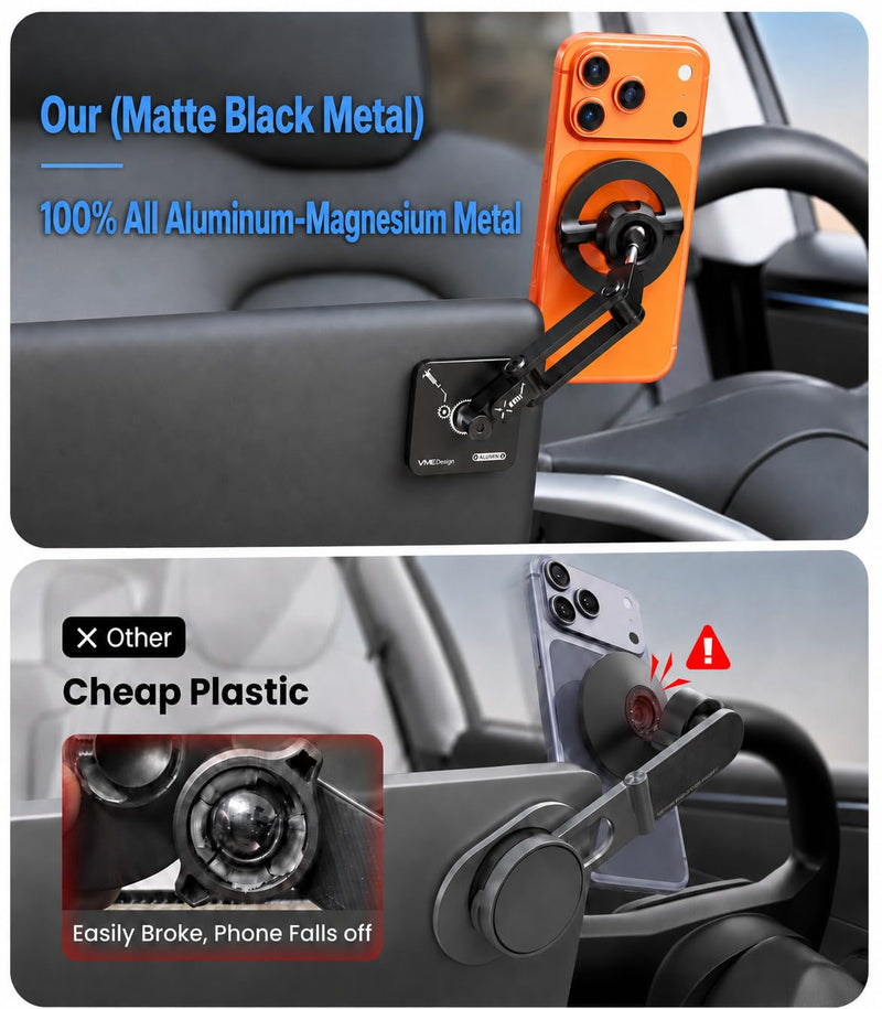 Foldable Hidden Tesla Phone Mount, All-Metal 360° Adjustable MagSafe Powerful Magnetic Car Holder Fits All Phones, Tesla Accessories for Model 3 Model Y Cybertruck
