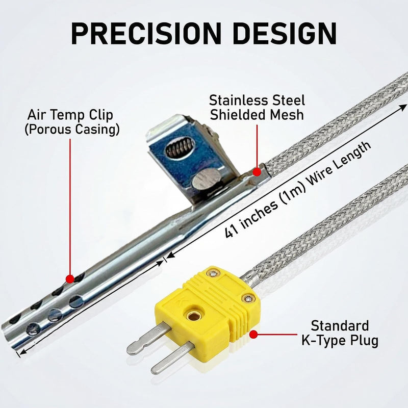 TL3163K K Type Thermocouple Temperature Sensor Probe Stainless Steel k-Type thermocouple Probe Range from -40℉ to 850℉ k Type Air Probe