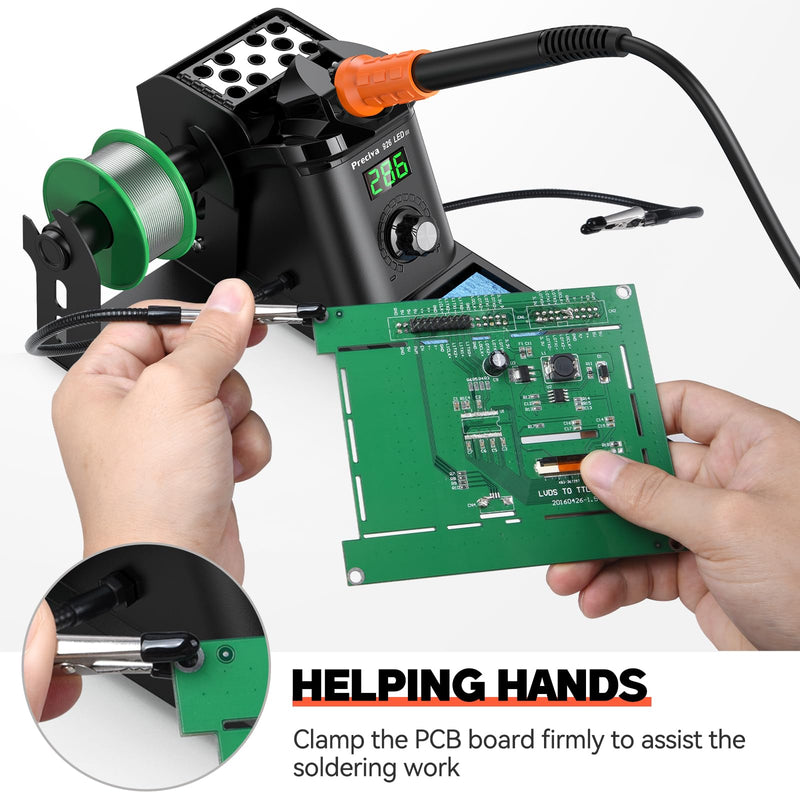 Preciva 926 III 130W MAX Digital Soldering Station with Auto Sleep & Calibration | Complete Kit Includes 5 Tips, Helping Hands, Solder Wire, Solder Wick | °C/ºF Display