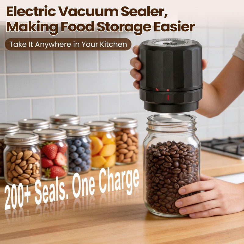 M11 Electric Mason Jar Vacuum Sealer Kit - with Wide and Regular Mouth Mason Lids, Jar Vacuum Sealer for Canning Jars, Vacuum Sealing Machine for Food Storage Black