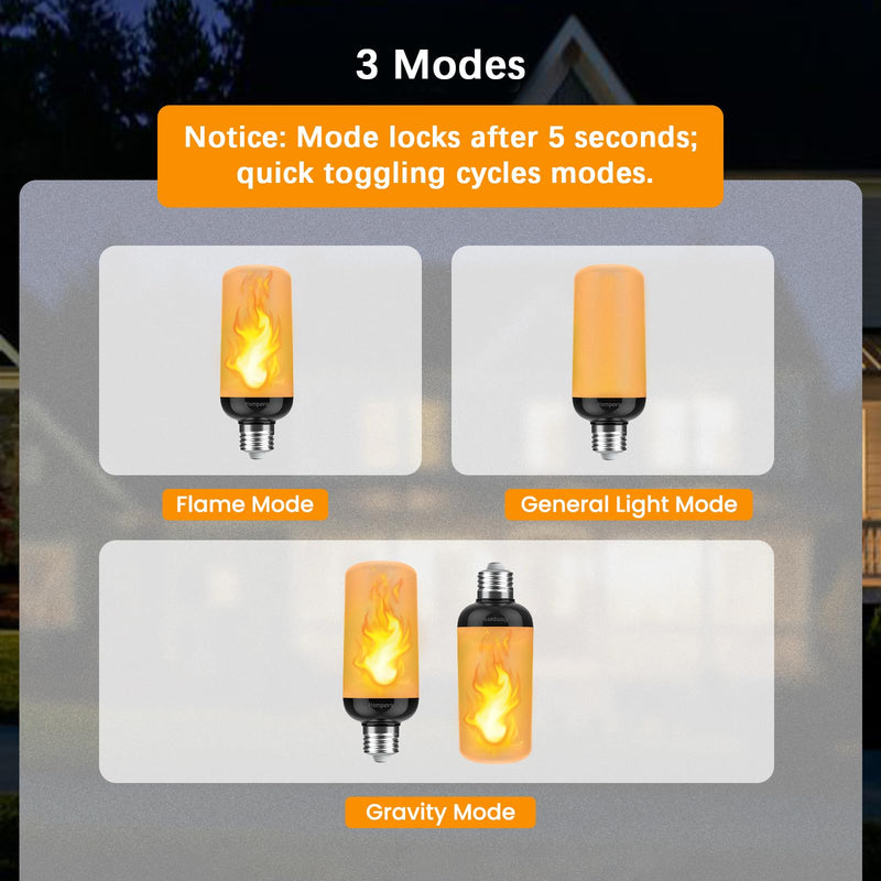 Hompavo Gen2 LED Flame Light Bulbs, Like Real Fire 4-Mode Flickering Light Bulbs with Upside Down Effect, E26 Flame Bulb for Halloween Christmas Party Patio Porch Home Indoor & Outdoor Decorations, 4 4 Pack