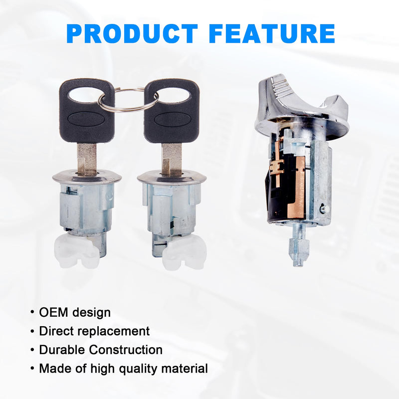Ignition Switch Lock Cylinder & 2 Pcs Door Lock Cylinder with Keys Compatible with 1992-1995 Ford Bronco F150 F250 F350 E150 E250 E350 Ranger Replaces# C-42-150 DP-42-122 F3UZ1522050D 1990-1995 Ignition Door Lock