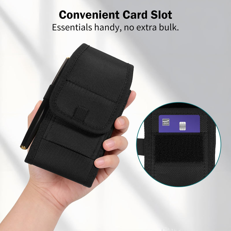 KENOBE Holster for iPhone 17 16 15 14 & Pro & Samsung Galaxy S20 S21 S22 | Fits Phone Screen Size 4.7" to 6.9", Cell Phone Nylon Belt Case, Card Holder & Clip, Heavy Duty Waist Pouch, for Men Women