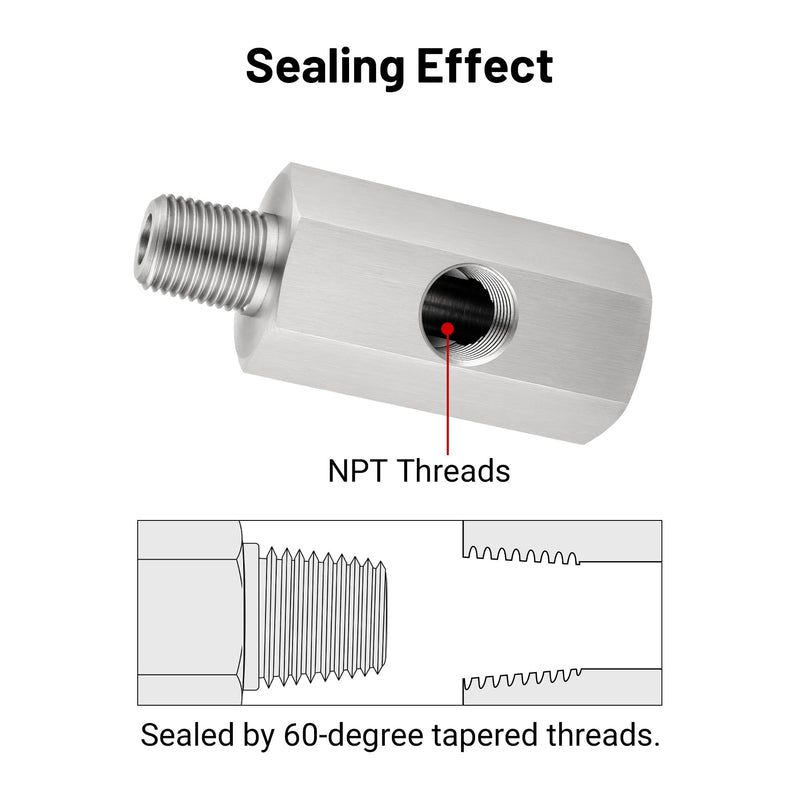 EVIL ENERGY 1/8 NPT Oil Pressure Sensor Tee Adapter, Stainless Steel 1/8 NPT Female to Male Threaded Oil Pressure Adapter with 1/8 NPT Female Port, Sliver 1/8 NPT-1/8 NPT-1/8 NPT