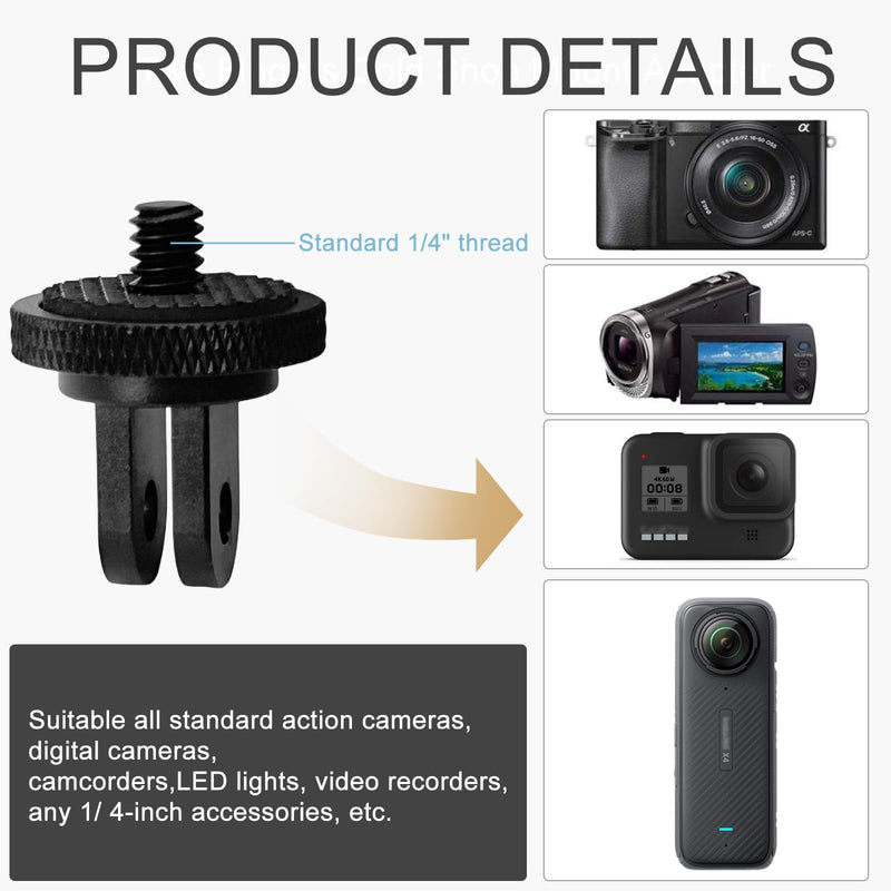 Aluminum Alloy Cold Shoe Tripod Mount Adapter for Action Cameras, DSLR Camera Flash Hot Shoe Mount Adapter Compatible with Gopro Hero 13/12/11/10/9/8/7/6/5/4/3+, DJI OSMO Action 5 4