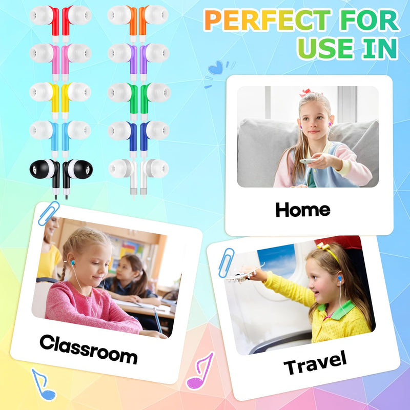 10-Pack Kids Earbuds for Classroom School Librariy, Wired Headphones, in Ear Earbuds for Kids Student, 3.5mm Earphones for Chromebook Laptop PC Multicolor 10 Pack
