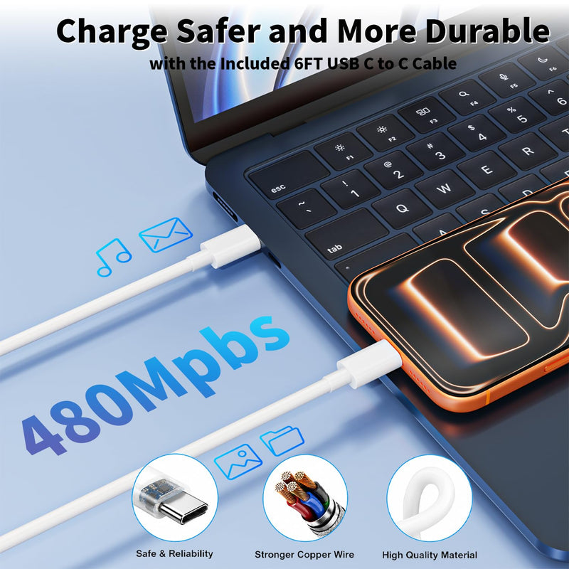 Mac Book Air Charger, 30W USB C Charger for MacBook Air 15 13 Inch M5 M4 M3 M2 M1, Fast Charging Block Plug USB C Power Adapter & 6FT USBC Cable for MacBook Neo, iPhone 17/16/15 Pro,iPad Pro/Air/Mini
