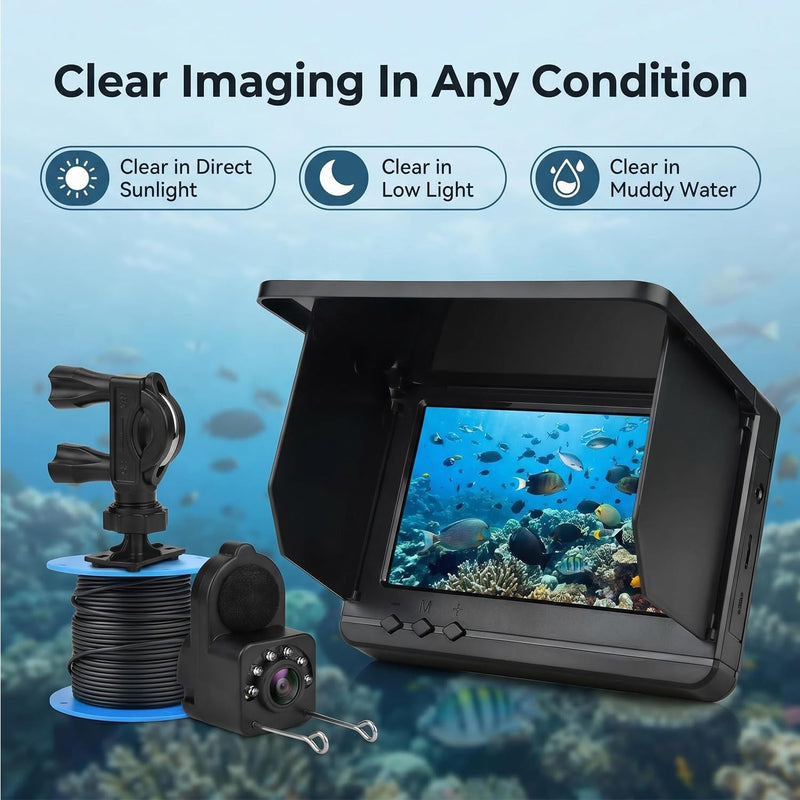 Underwater Fishing Camera with Infrared Night Vision, IP67 Waterproof Portable Fish Finder for Ice Fishing, Kayak, Boat, River & Lake 30M