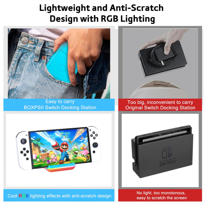 TV Dock Station for Nintendo Switch, Portable TV Docking Station Replacement with 4K HDMI Adapter/USB 3.0/ USB-C Port,Replacement Charging Dock for Nintendo Switch (Blue Not for Switch2) Blue