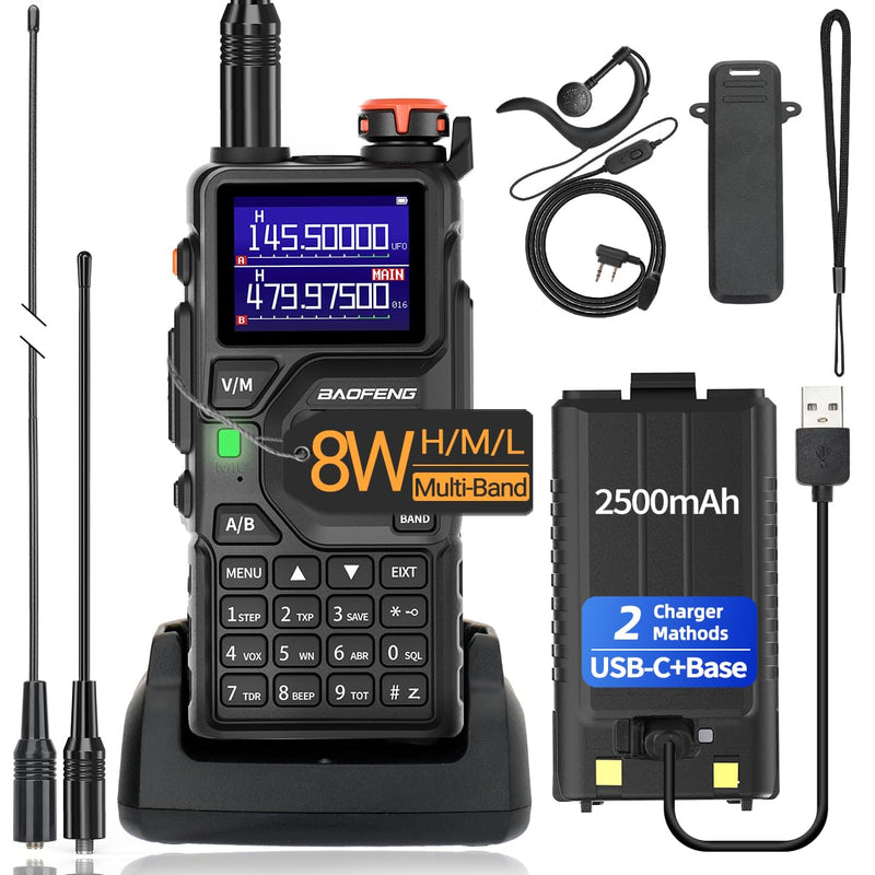 BAOFENG K5PLUS Ham Radio Long Range (Upgraded of UV-5R) Handheld UV-K5 Walkie Talkies Long Distance Two Way Radio with Copy Frequency,AM,USB-C Charging,NOAA Weather Receiver for Hunting