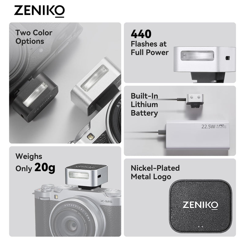 Zeniko ZF08 Flash for Camera w/Flash Height Booster, GN16, CCT 6500k ±200k, Universal Hot Shoe Mount, 3s Fast Recycling, Full Power Camera Flashes for Sony/Canon/Nikon/Panasonic/Olympus (Black) ZF08 Black