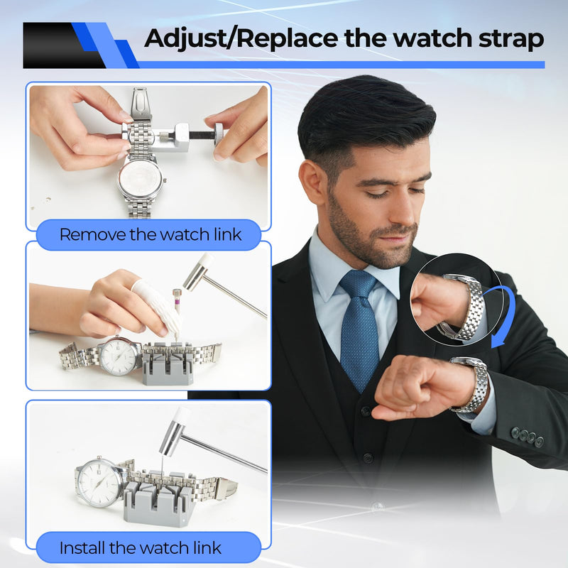 Watch Repair Kit, Ohuhu 192 PCS UPGRADED Heavy Duty Watch Link Removal Battery Replacement Band Tool Kit, Watch Back Remover Tool Professional Watch Repair Opener Tools with PU Leather Bag User Manual