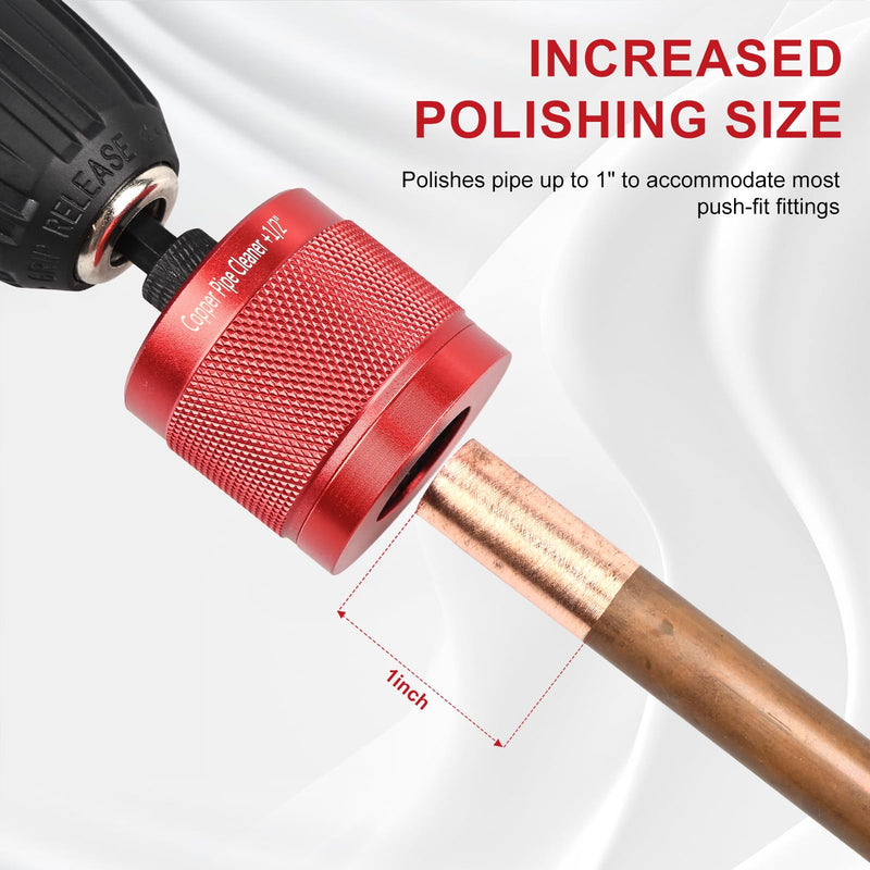 1/2" & 3/4" & 1" Metal Copper Pipe Cleaner for Drill, with 1/4" Hex Shank & 6 Brush Blades & 6 Pipe Cleaning Brushes, Plumbing Tools for Cleaning, Polishing & Removing Rust