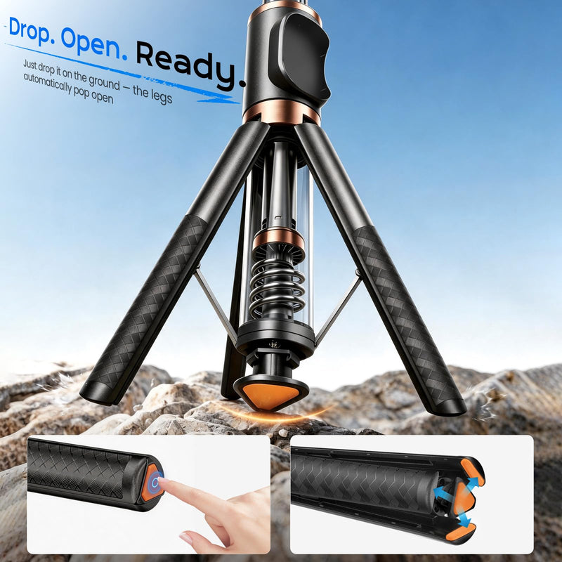 LOXP [Auto Open] Phone Tripod for iPhone, 67" Selfie Stick Tripod | Lightweight Aluminum Phone Tripod Stand with 360° Rotation for Video Recording, Travel, Vlog, Live Stream, without Remote