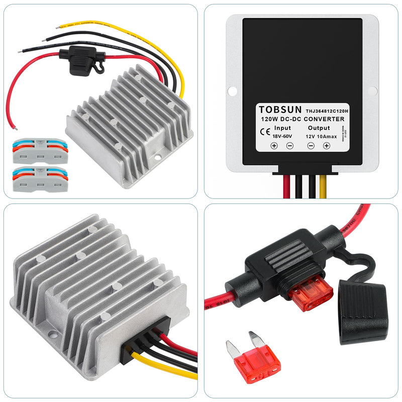 HOMELYLIFE 10A 120W Golf CART 24V 36V 48V to 12V Converter DC to DC Voltage Reducer Step Down Transformer Waterproof 24V/36V/48V to 12V 10A