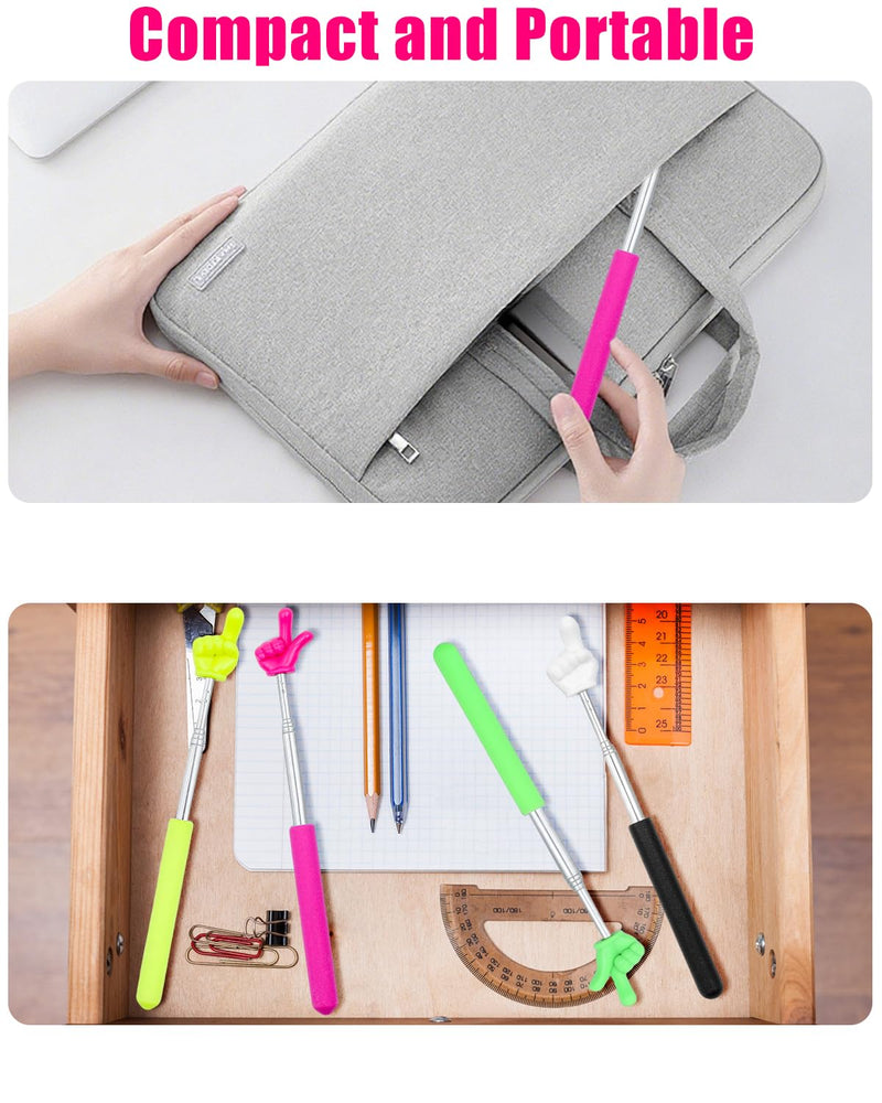 4Pcs Telescopic Teachers Pointer, Mini Pointer Finger Stick for Classroom, Retractable Hand Pointer for School Presentations(4 Colors)
