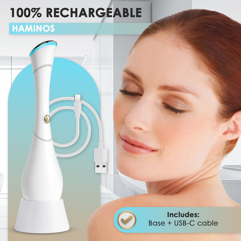 Eye Massager Wand with Heat, Vibration & Red/Blue Light, Ionic (Galvanic) Skincare Absorption, USB‑C Rechargeable with Charging Base, Helps Reduce the Look of Puffiness & Dark Circles