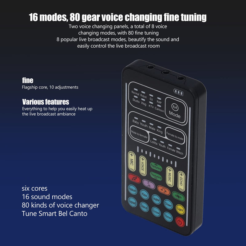 Ejoyous Live Sound Card Voice Changer, Portable I9 Live Sound Card Set Mini Gaming Voice Plug and Play for Game Anchor Recording Mobile Phone Computer, for Live Streaming 8 Different English Version
