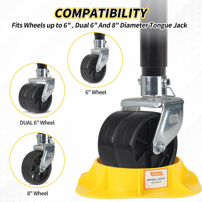 Trailer Jack Wheel Dock, Tongue Jack Wheel Chock for Trailer Boat Camper RV, Caster Stopper for Single 6'' 8'' and Dual 6'' 22PD