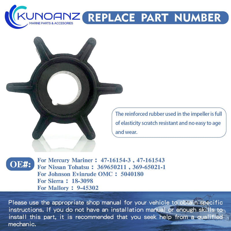 369-65021-1 369650211 Water Pump Impeller For Nissan Tohatsu 2/2.5/3.3/3.5/4/5/6 HP 2/4 Stroke Outboard Sierra 18-3098 Mercury Mariner 47-16154-3/161543 2HP 2.5HP 3.3HP 3.5HP 4HP 5HP 6HP 1/2 Cylinder
