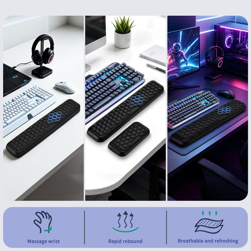 Wrist Rest for Keyboard and Mouse, Black | Computer Ergonomic Wrist Support Pad, Soft Memory Foam Arm Wrist Rest, 14.2 x 3.2 x 0.8 and 5.9 x 3.2 x 0.8 inches