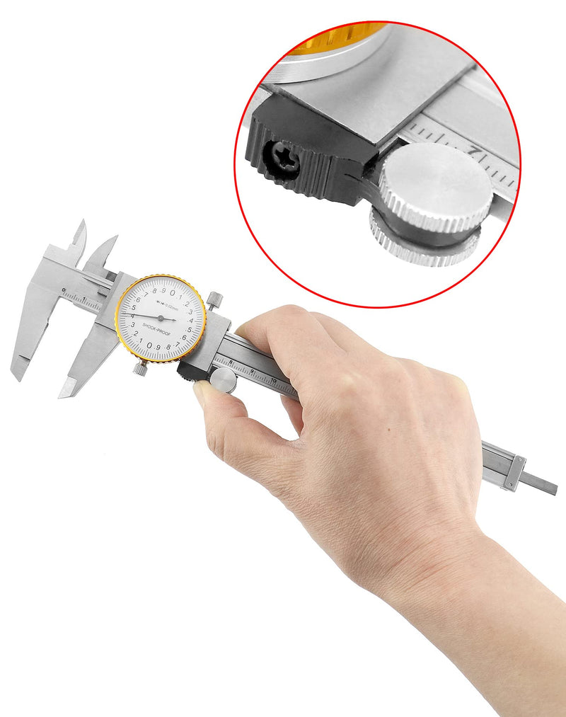QWORK Dial Calipers, 0-15cm Caliper Measuring Tool, 0.02mm Graduation Interval, Shockproof Measuring Micrometer Vernier Caliper