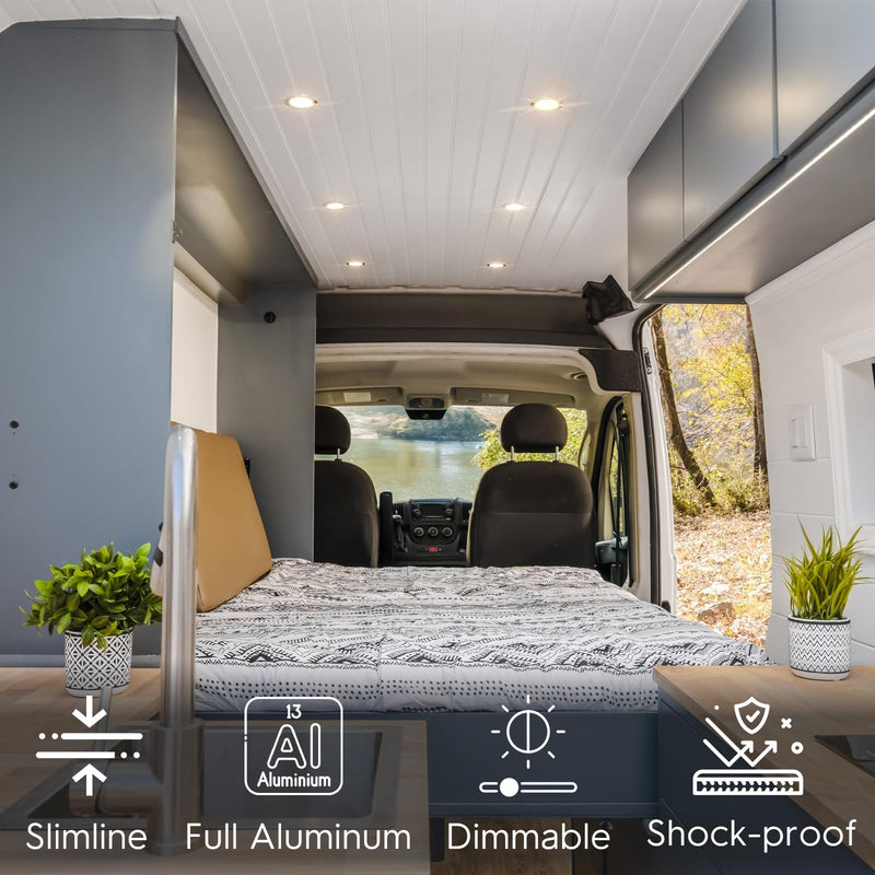 acegoo RV Recessed Ceiling Light 2-3/4” Full Aluminum 12V Dimmable LED Puck Light for Campervan Truck Caravan Boat Roof Under Cabinet Lighting, Flush Mount Cutout 2-1/4" (White,Warm White) 4 Pack White Finish, Warm White