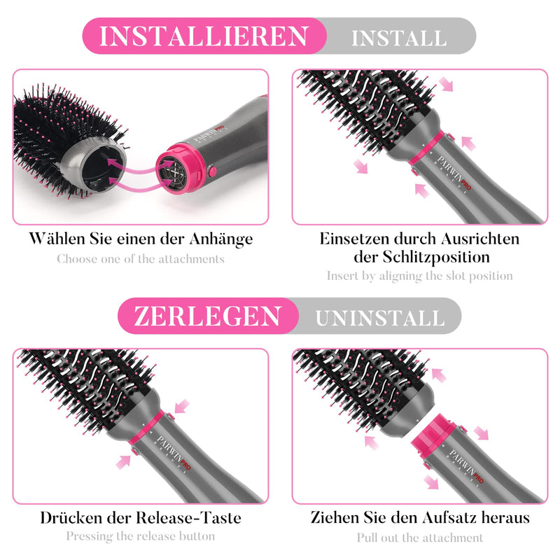 4-in-1 Hair Dryer Brush Set, Multi Air Styler with Diffuser and Hot Brush | Hairdryer, Hot Air Brush, Hair Diffuser and Hot Brush, Ionic Care, Frizz Control, Gray Gray - Standard