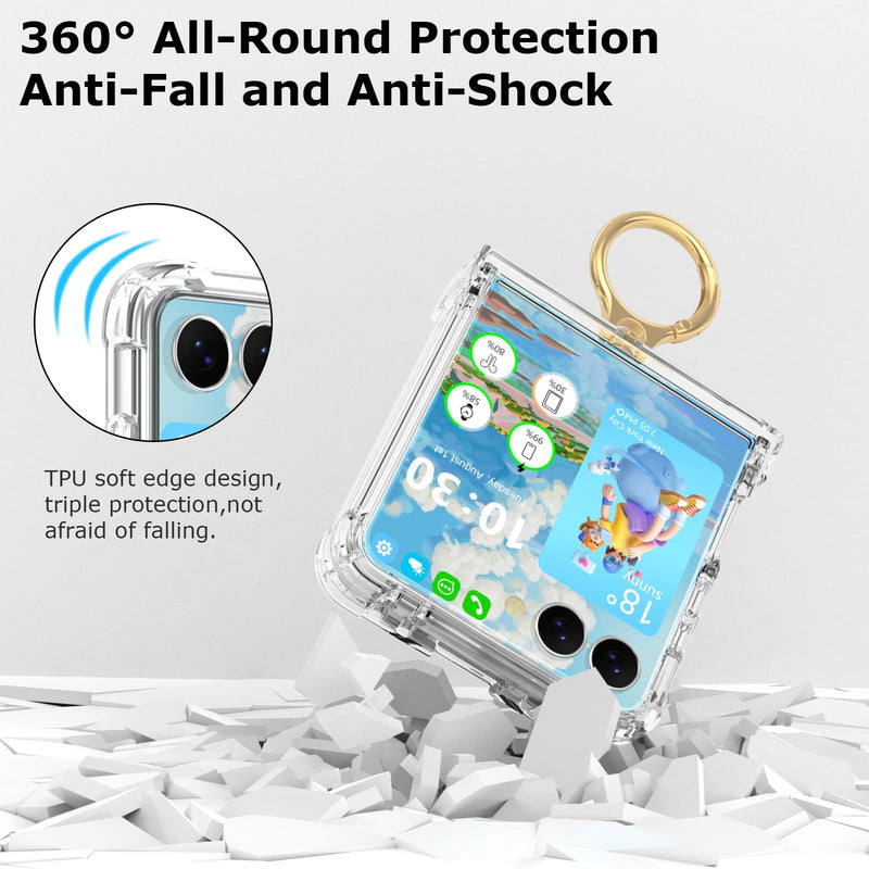 Clear Flower Case for Samsung Galaxy Z Flip 8 Case with Ring Protective Cover for Galaxy Z Flip 8 2026 5G for Women - B Clear B