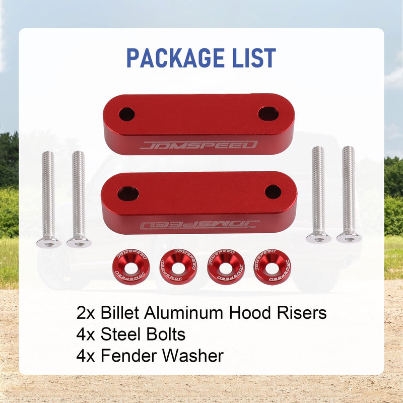 JDMSPEED Anodized Red JDMSPEED Hood Spacer Hood Riser 3/4" Replacement For Honda Civic CRX Del Sol Acura Integra