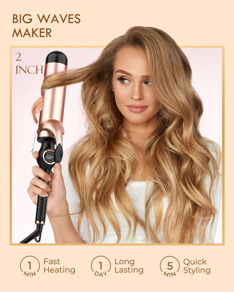 WEEYUM Curling Tongs 2 Inch, Large Barrel Curling Wand for Hair, Ceramic Long Barrel Hair Curling Iron Dual Voltage 50MM