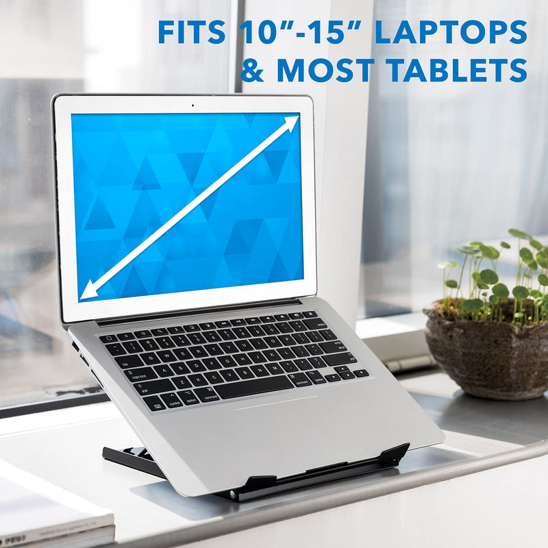 Laptop Stand for Desk Adjustable Height - Black Solid Steel Laptop Riser | 5 Adjustable Heights | Properly Positions Head, Neck, Back and Wrists to Reduce Aches While Working | No Assembly Required