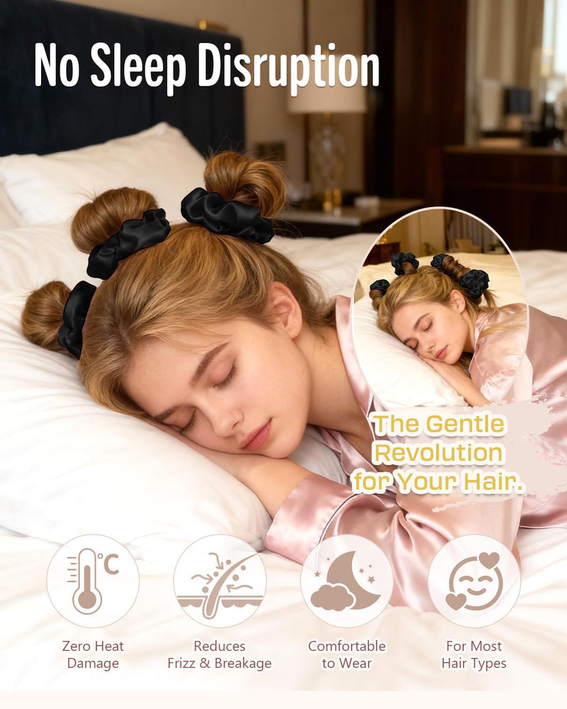 BONNET QUEEN 3 Pack Small Satin Heatless Curlers for Short Hair, Heatless Curls Overnight, No Heat Hair Styling Rod, Damage-Free Small Curls with Built-in Scrunchie, Black 1 count (Pack of 3) Black-Short