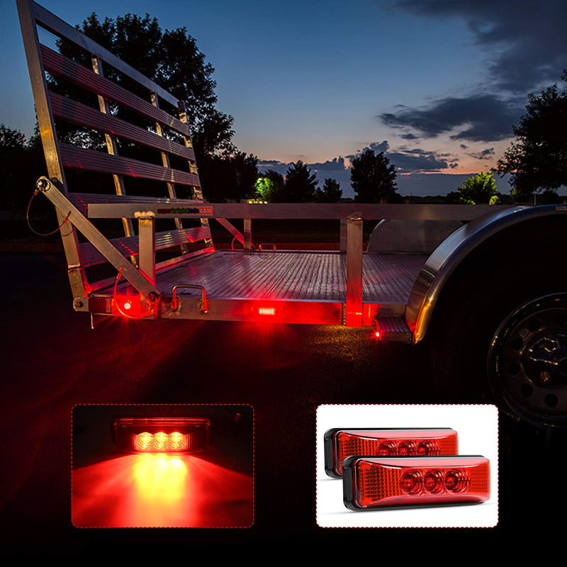 Nilight - TL-32 2PCS 3.9Inch 3 LED Truck Trailer Red Light Front Rear LED Side Marker Lights Clearance Indicator Lamp Rock Light Waterproof Sealed Surface Mounted Red 2Pcs Trailer Light