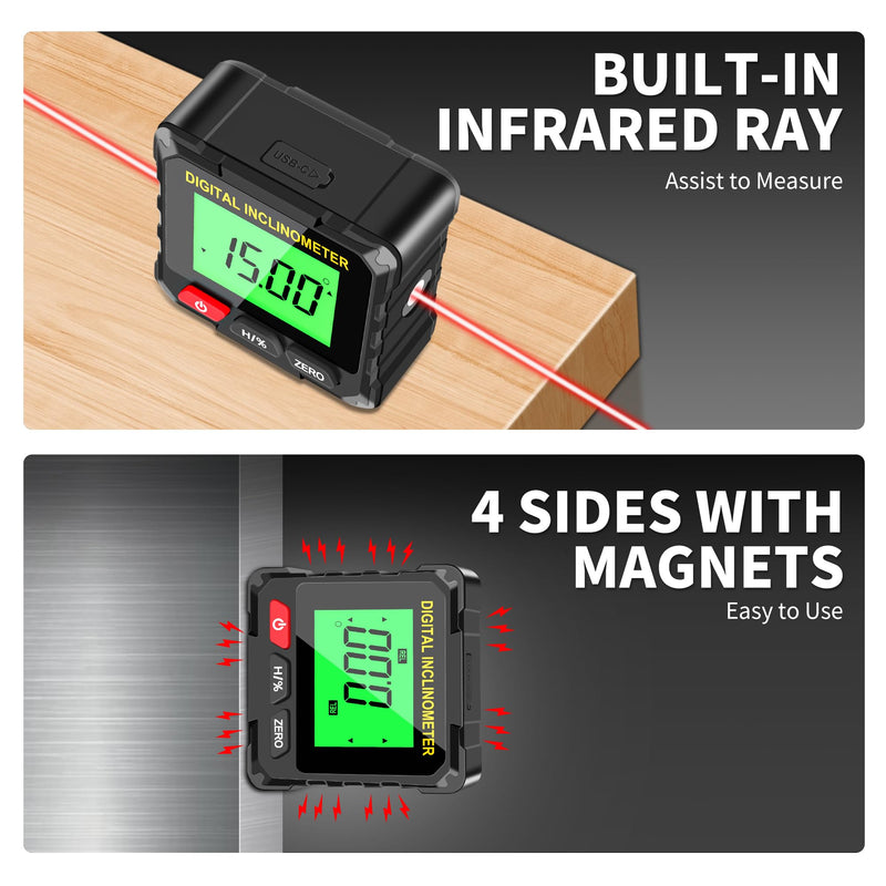  [AUSTRALIA] - Digital Level Box Construction Protractor Range 4 × 90° Resolution 0.05° Angle Finder Gauge Inclinometer with 4PCS Magnets and Infrared Rays for Construction,Woodworking,Building and etc.
